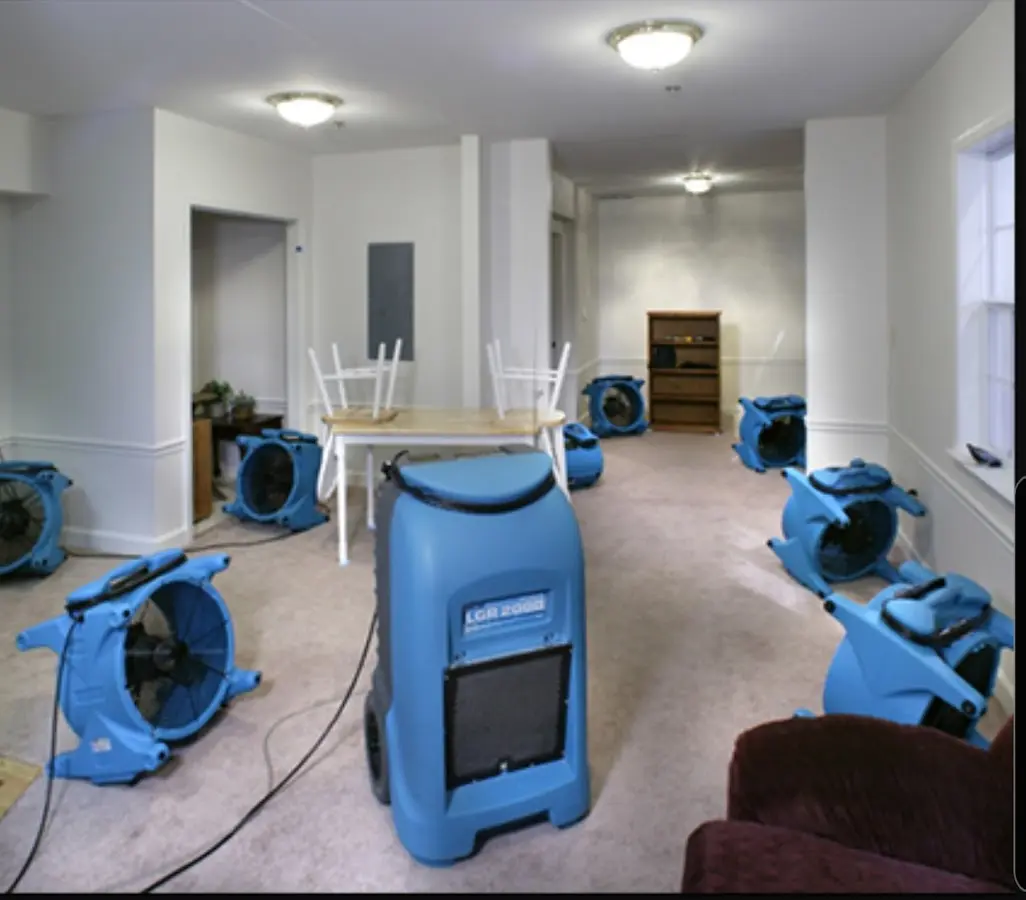 Air movers and dehumidifier setup for Water Damage Restoration in Fort Riley
